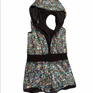 Rave Festival Sequin hooded short romper playsuit jumper